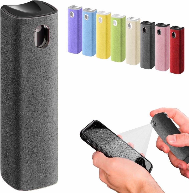 iO CLEAN Mini Screen Cleaner Spray – Finger Proof Screen Cleaner for Smartphones, iPads, MacBooks, Laptops, Car Screens, Touchscreens – 3 in1 Mist Cleaner, Microfiber Cloth and Protective Cover (Grey) - Image 1